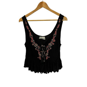 Women's Urban Outfitters Black Embroidered Peplum Tank Top Small